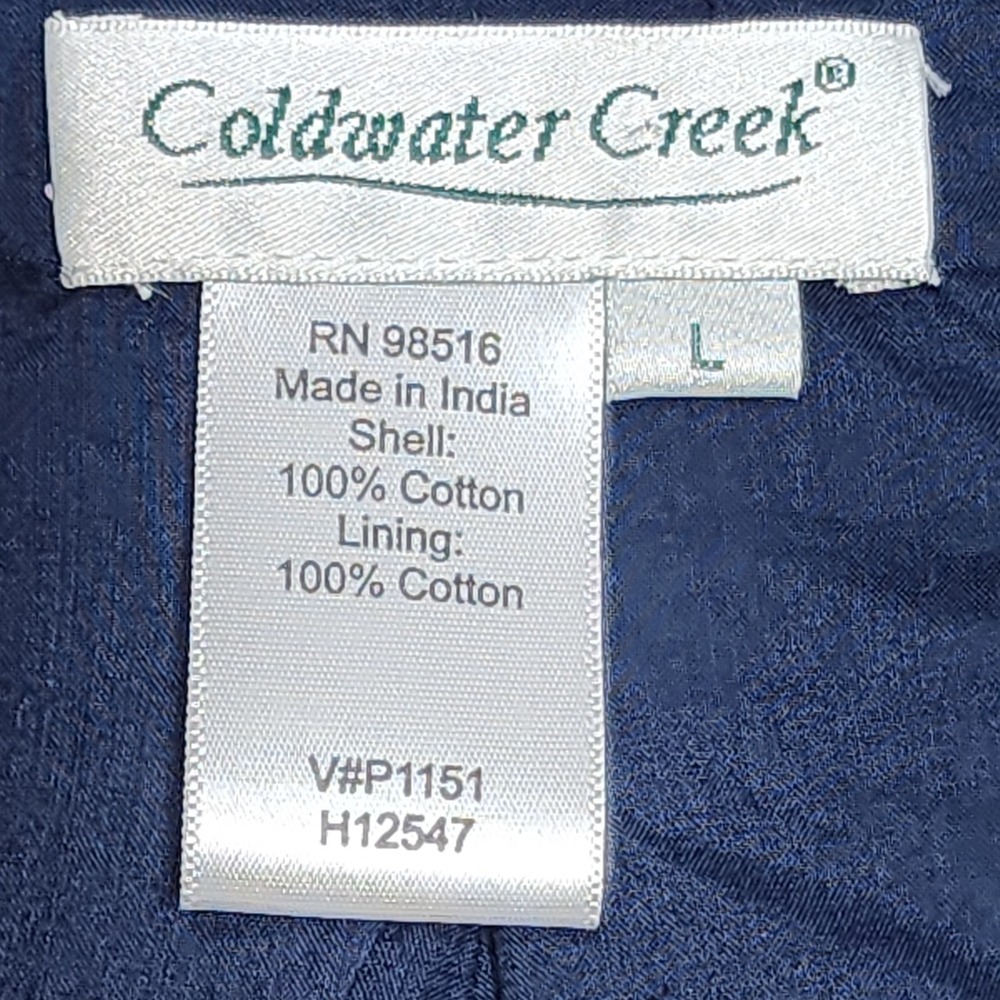 Coldwater Creek Blazer L Blue Bronze Embroidered Beaded Cotton Herringbone - Picture 4 of 13